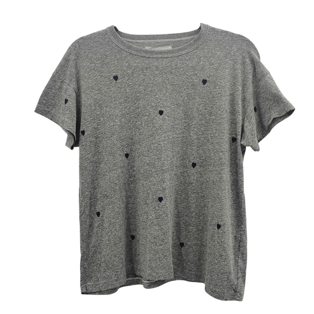 The Great Boxy Crew Heart Embroidered Tee Heather Grey Navy Blue Size 0 XS